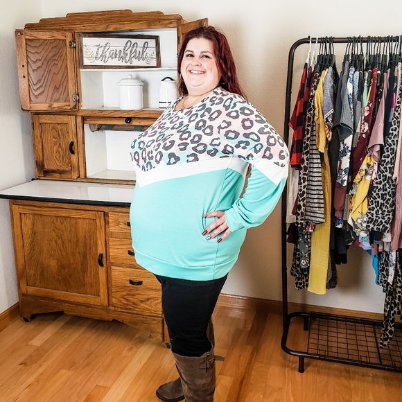 Plus Pastel/Mint Chevron Animal Print Top - Picture 2 of 4